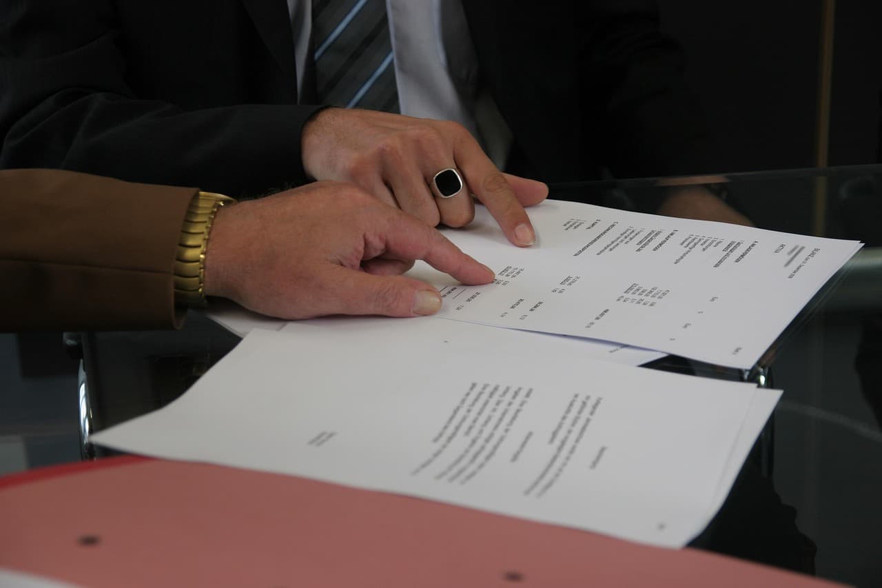 Reviewing documents at a service counter