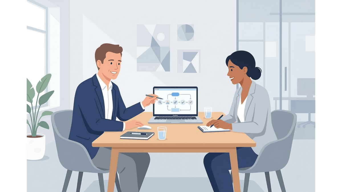 Consultant completing process flows during client interview